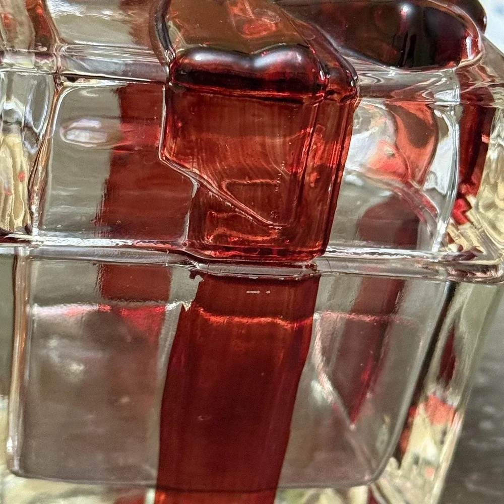 Vintage Glass Present Trinket Boxes Red & Orange Ribbon Gift Box Lot of 2